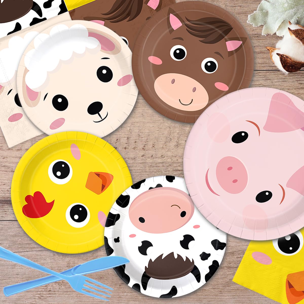 CMUSKO farm plates 9in feature cheerful animals and party-friendly design