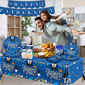 CMUSKO Fathers Day tablecloth provides clean, ready-to-use party surface.