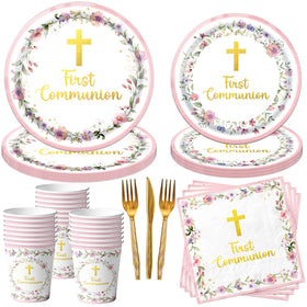 CMUSKO pink first communion plates for stylish setup and easy service