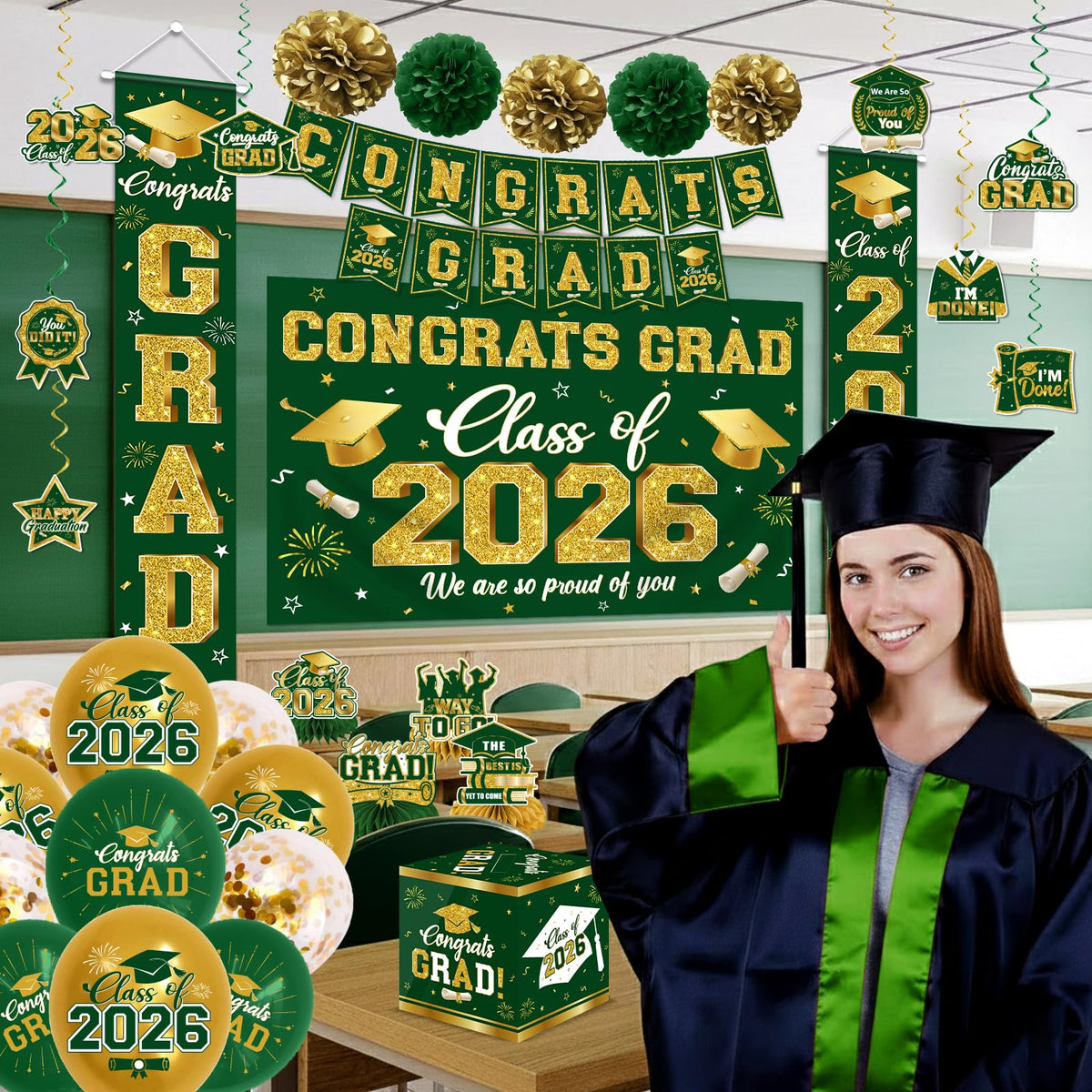 CMUSKO graduation green backdrop ideal for vibrant photos.