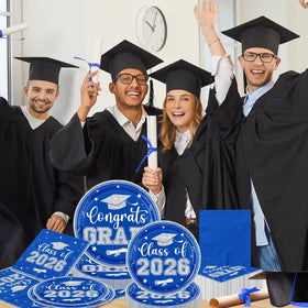 CMUSKO graduation plates 7inch with blue silvery motif for serving guests