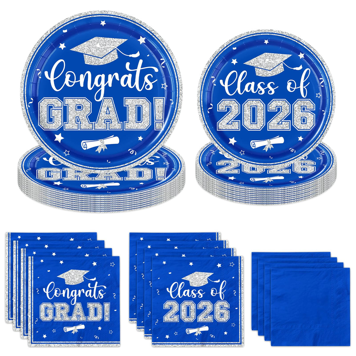 CMUSKO graduation plates 9inch in blue silvery theme for Class of 2026 table