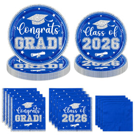CMUSKO graduation plates 9inch in blue silvery theme for Class of 2026 table