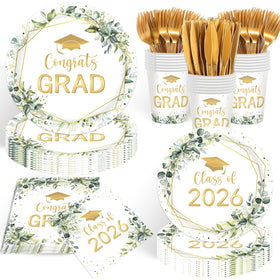 CMUSKO greenery grad 9-inch plates for graduation celebrations and easy cleanup