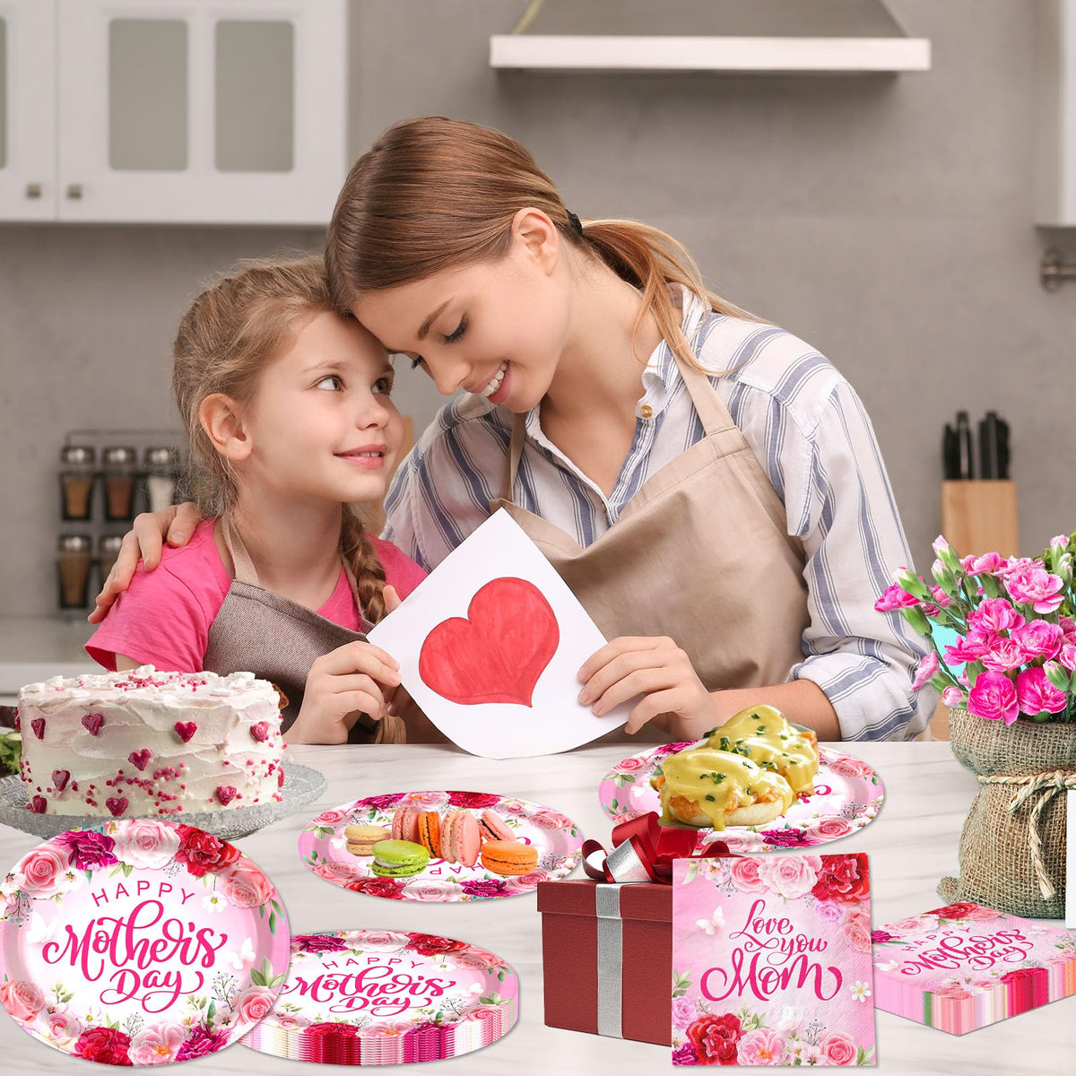 CMUSKO Love You Mom design plates for Mother's Day dessert display