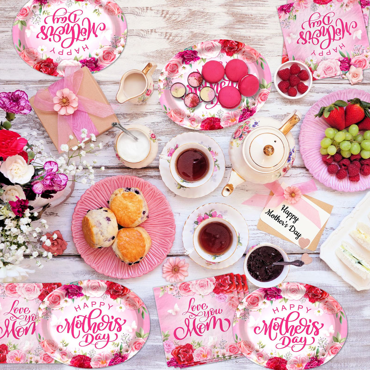 CMUSKO Mother's Day napkins featuring pink blooms for coordinated decor