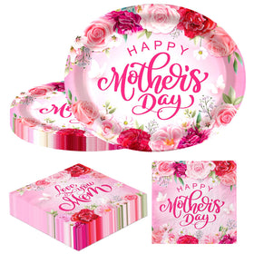 CMUSKO Mother's Day oval plates with pink flowers for stylish party setup