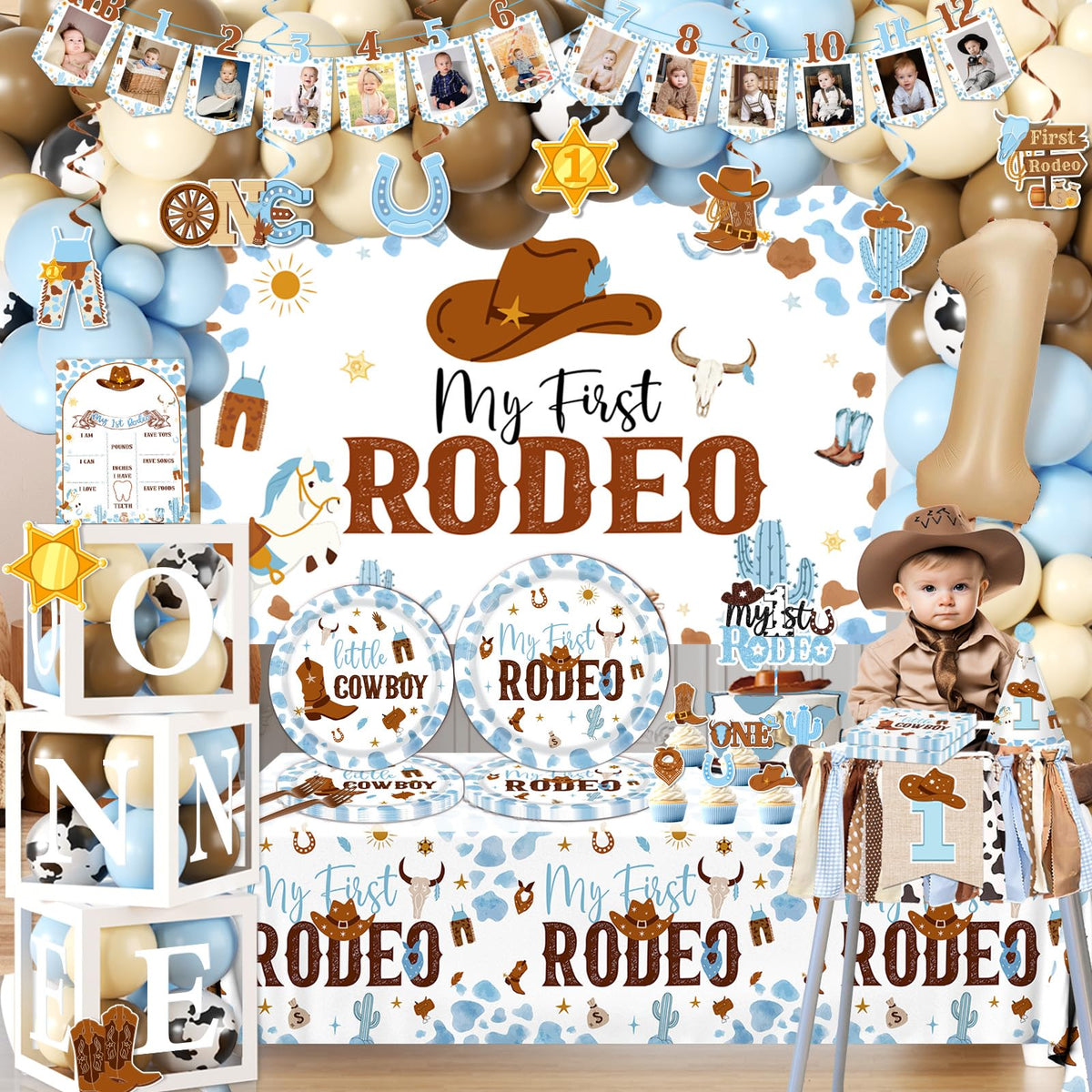 CMUSKO My First Rodeo arch backdrop for photo moments at your kid's party