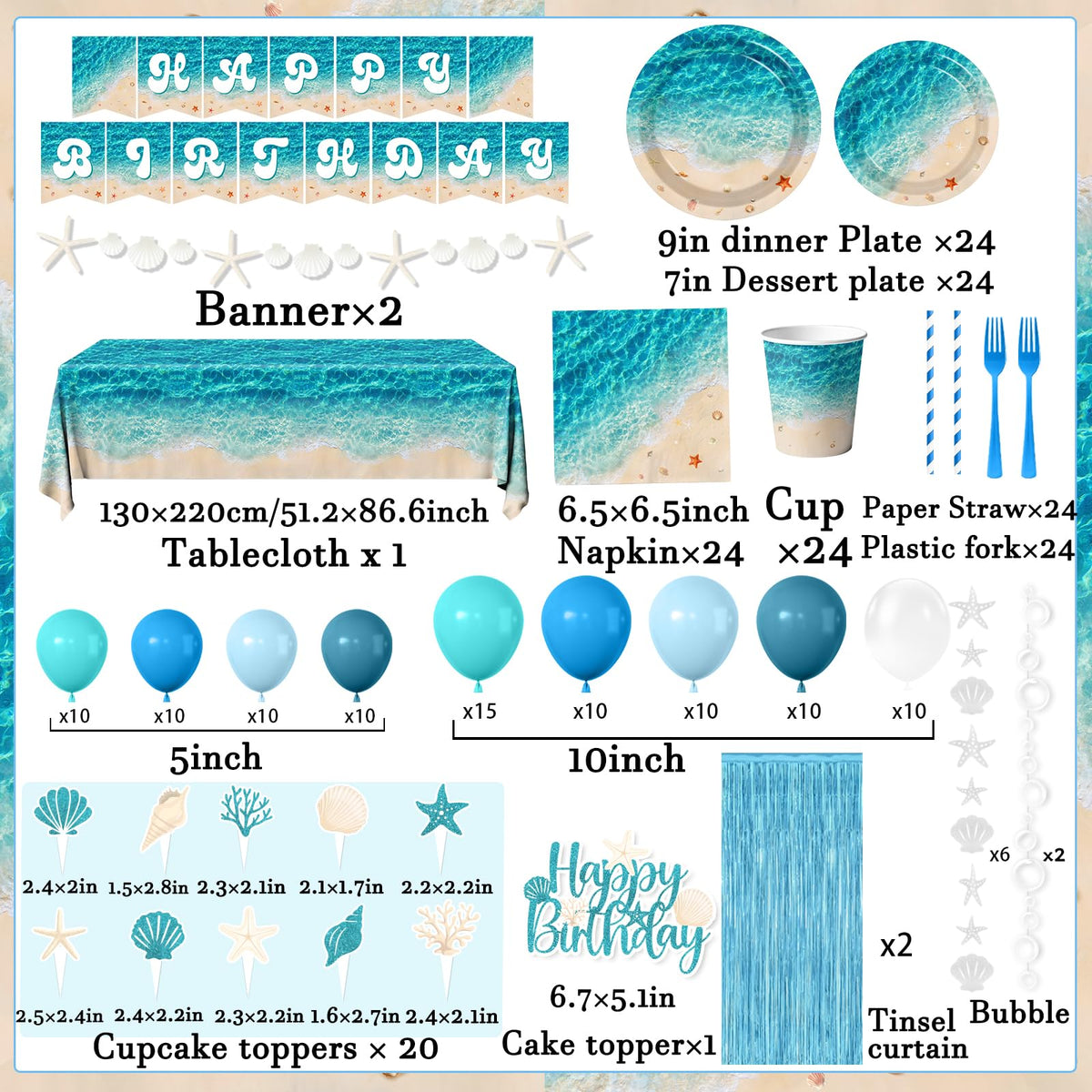 CMUSKO ocean tableware on durable plastic tablecloth