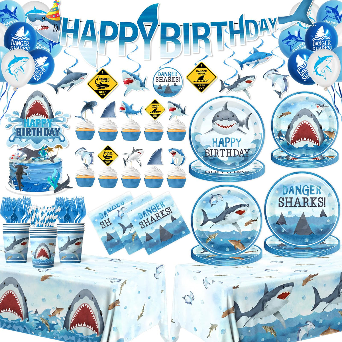 CMUSKO Shark banner decor for ocean-themed party celebrations