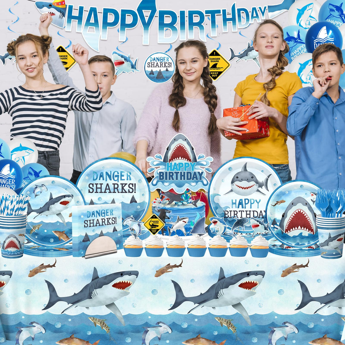 CMUSKO Shark tablecloth provides waterproof surface for easy cleanup