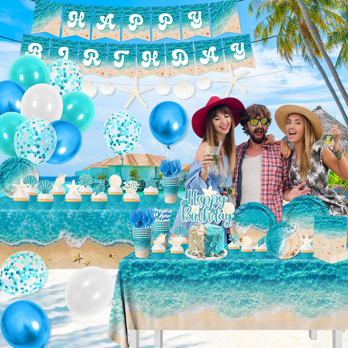 CMUSKO starfish seashell banner adds coastal charm to any party