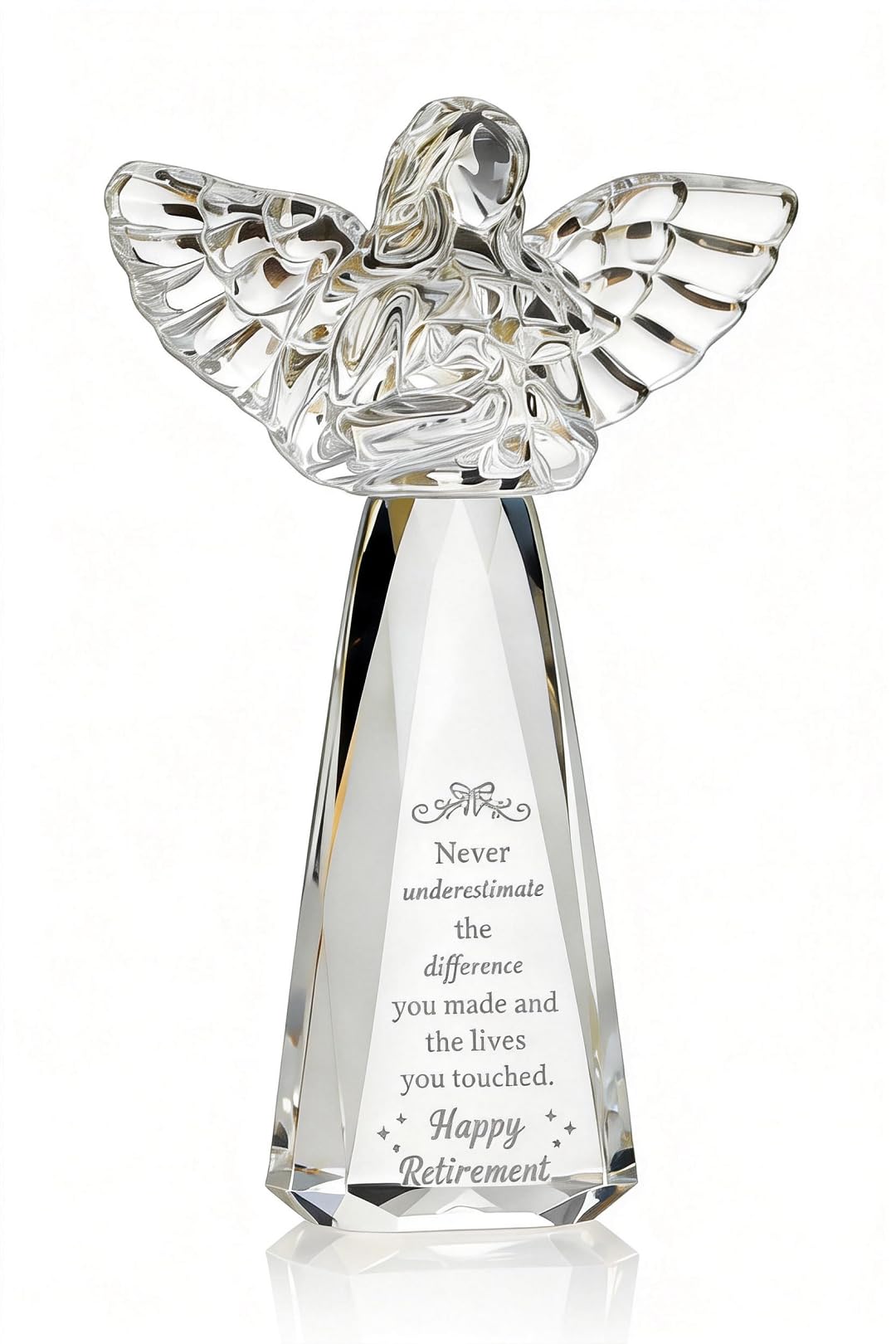 CNCRMEM crystal angel retirement gift with clear facets ready to honor a colleague.