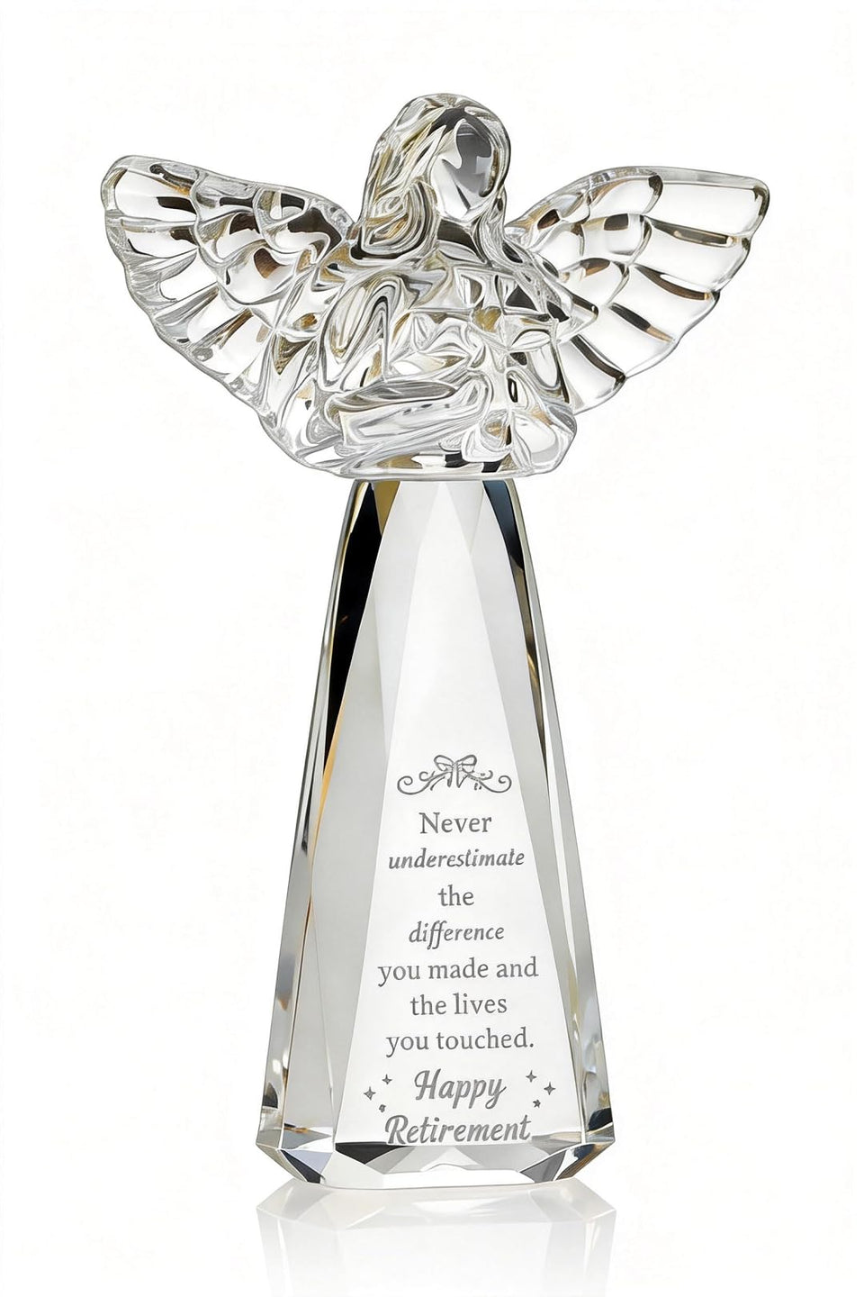 CNCRMEM crystal angel retirement gift with clear facets ready to honor a colleague.