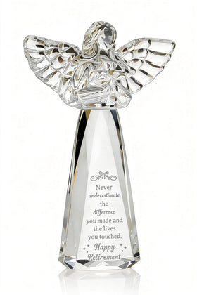 CNCRMEM crystal angel retirement gift with clear facets ready to honor a colleague.