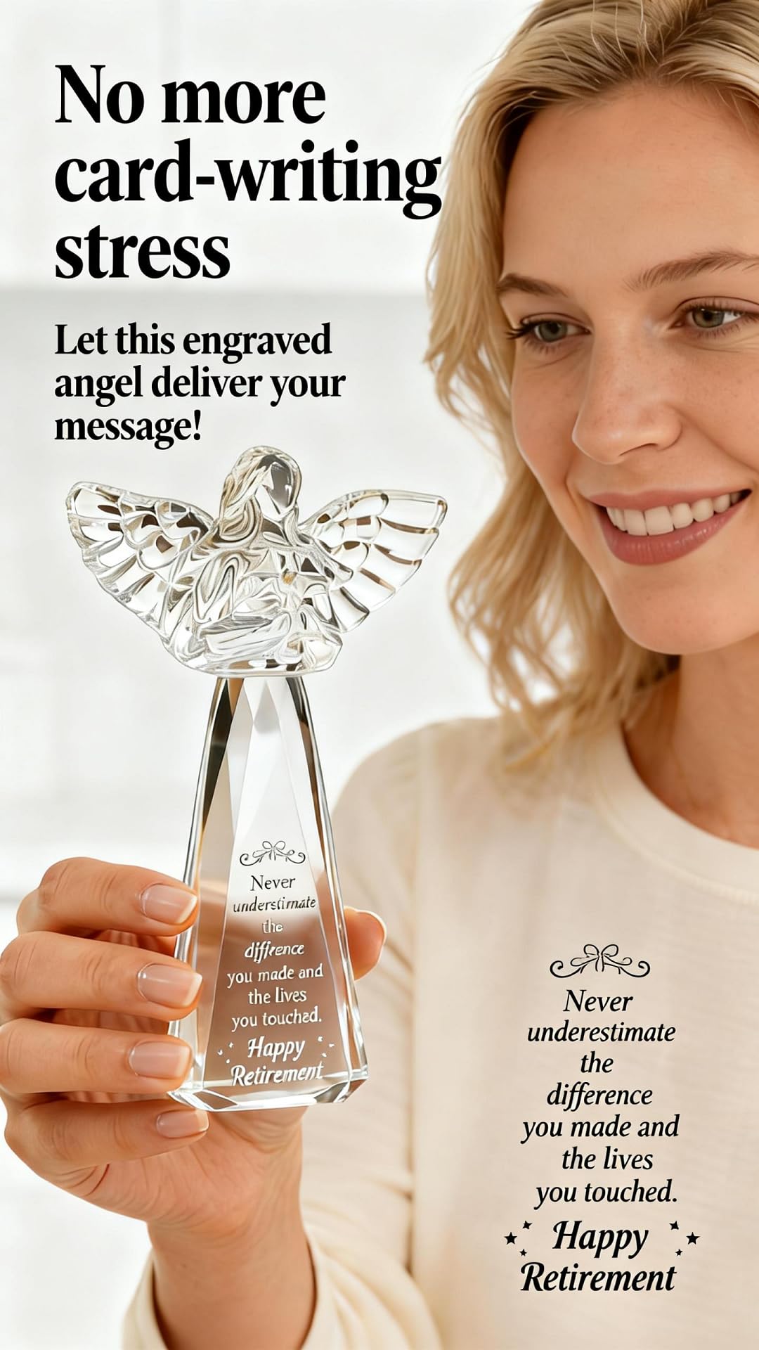 CNCRMEM 6-inch angel retirement figurine fits nicely on a desk or shelf.