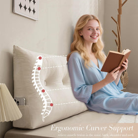 Cnsmak wedge pillow features a side pocket for remotes and phones.