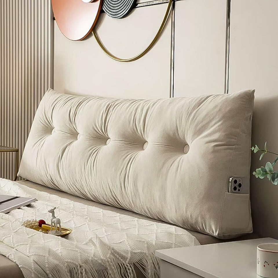 Cnsmak triangular wedge headboard pillow with velvet cover provides soft back support.