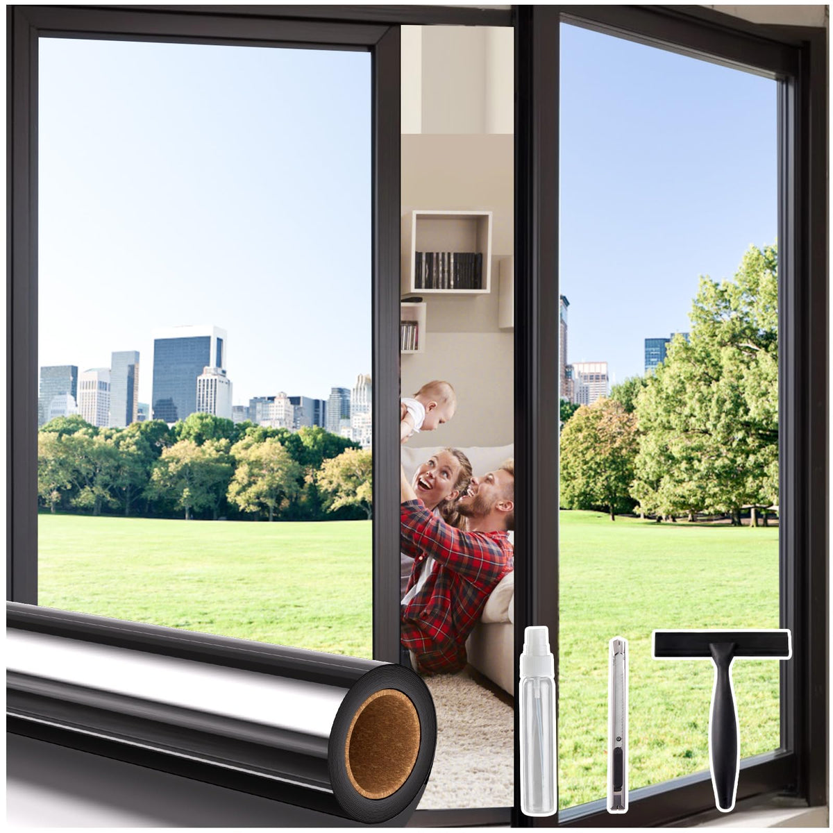 Coavas one-way privacy film showing outward view and daytime privacy.