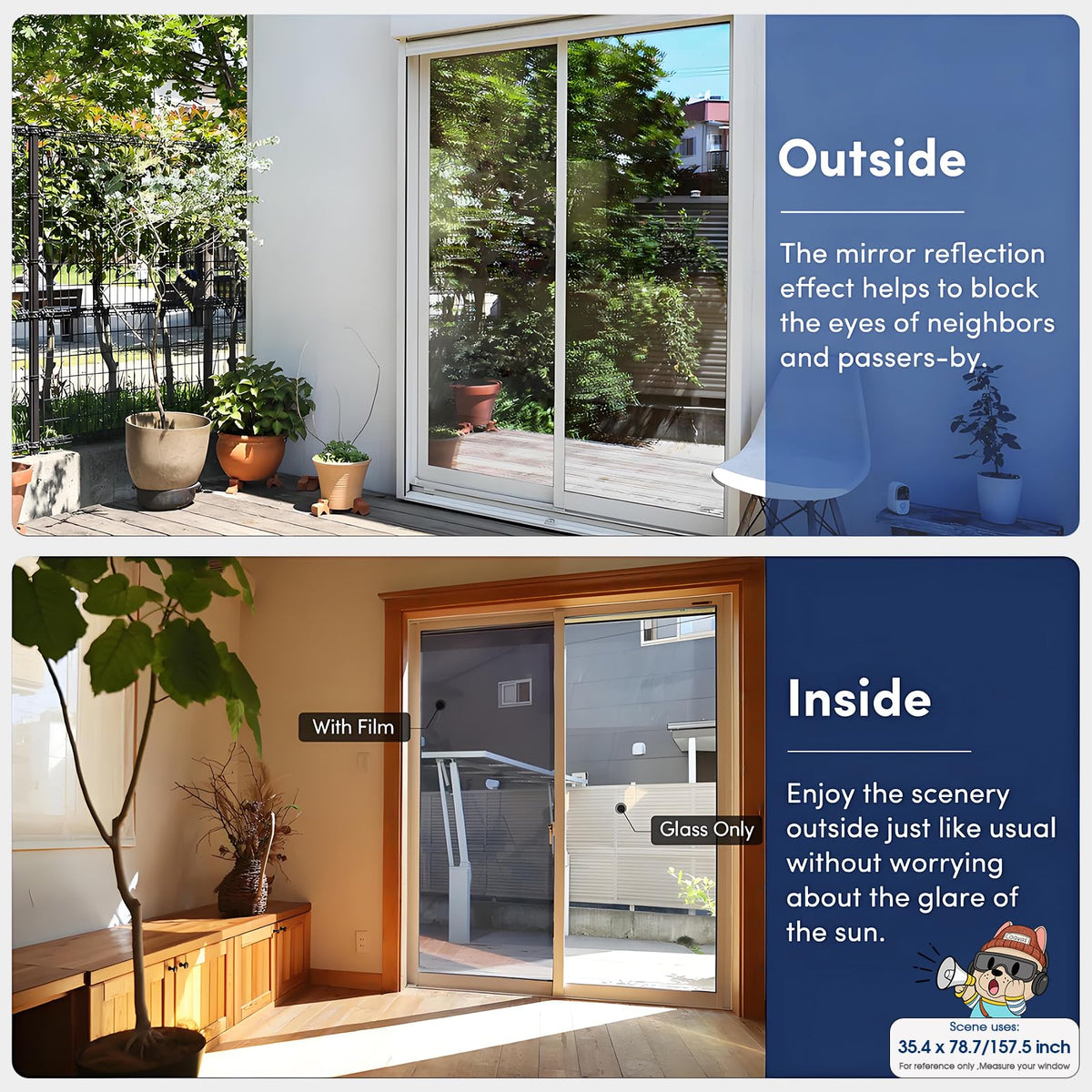 Coavas static cling no-adhesive film is easy to install and reuse.
