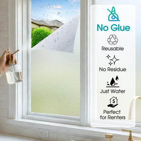 Coavas static cling installation on clean glass is renter-friendly.
