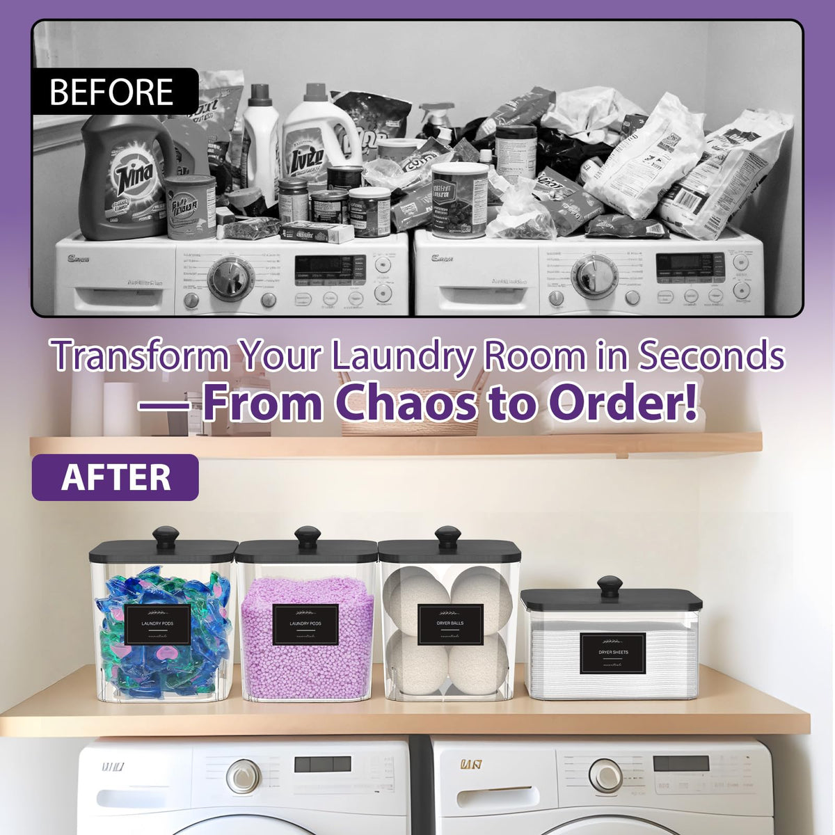 COAZEX square laundry jar set optimizes corner storage.