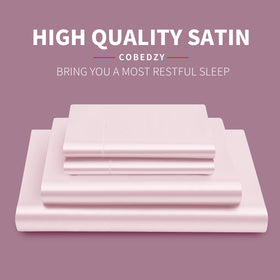 Cobedzy deep-pocket fitted satin sheet securing a 14–16 inch mattress for a snug fit