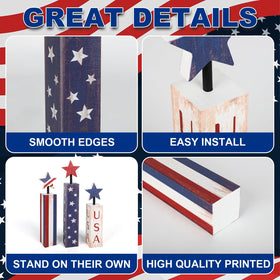 COCHIE patriotic wooden star candles, 6.5 inches, festive desk decor for holidays
