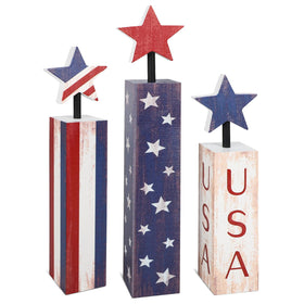 COCHIE patriotic wooden star candles, 8.5 inches, ideal centerpiece for tiered trays