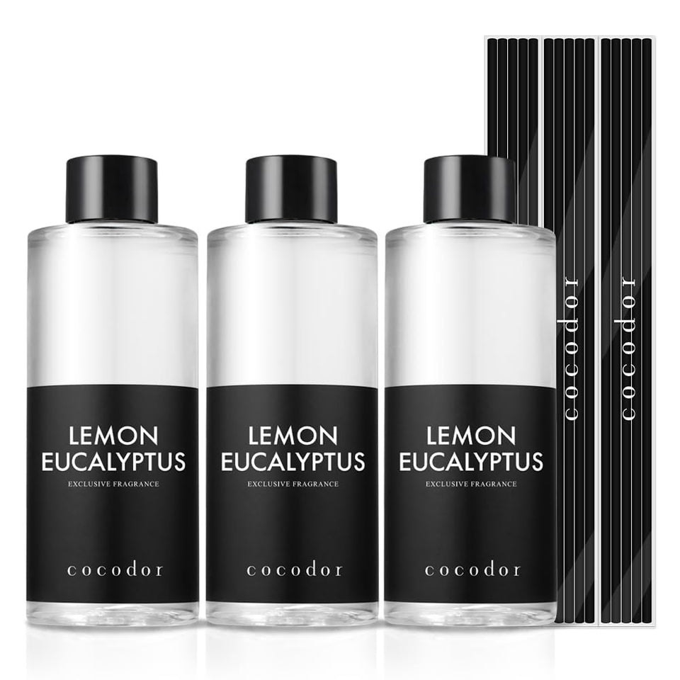 Cocod'or Lemon Eucalyptus refill bottles 3-pack for long-lasting diffuser aroma