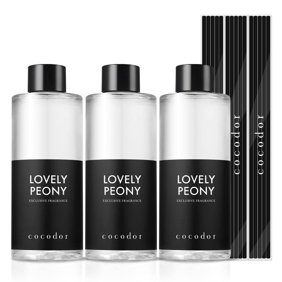 Cocodor Lovely Peony diffuser refill bottle adds floral fragrance to rooms.