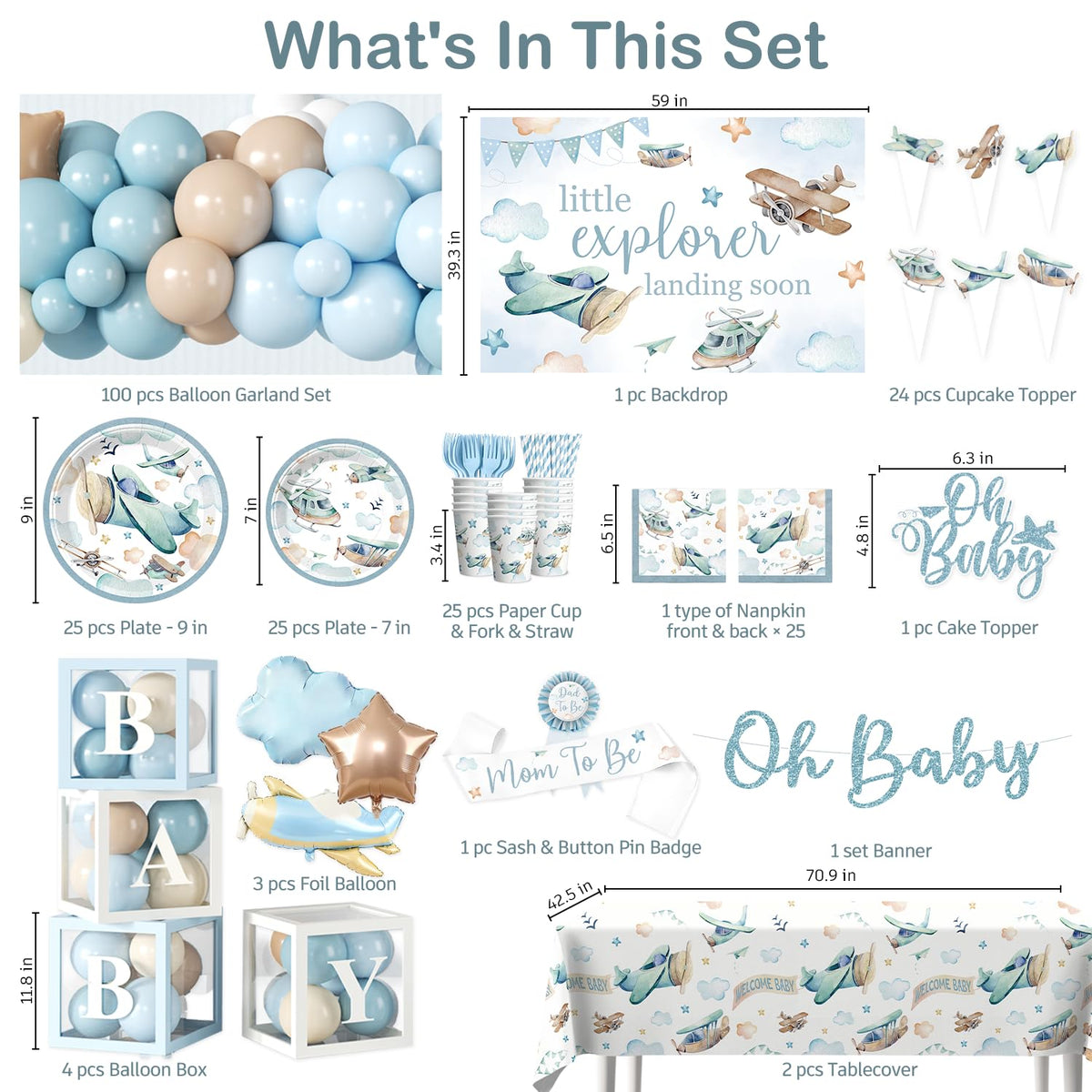 Cocomigo airplane baby shower backdrop photo-ready setting for guests