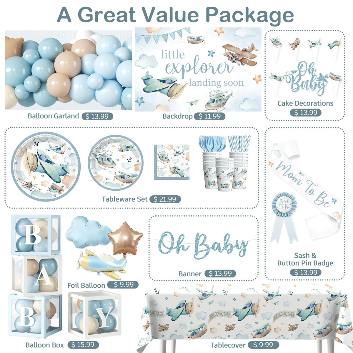 Cocomigo airplane baby shower cake topper charming centerpiece detail