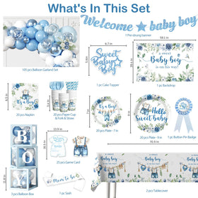 Cocomigo baby boy backdrop enhances the party scene with a sweet, welcoming atmosphere.