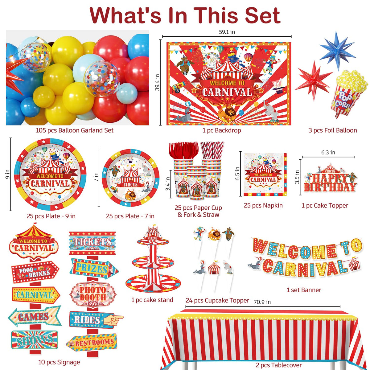 Cocomigo balloon arch adds festive drama for a carnival atmosphere.