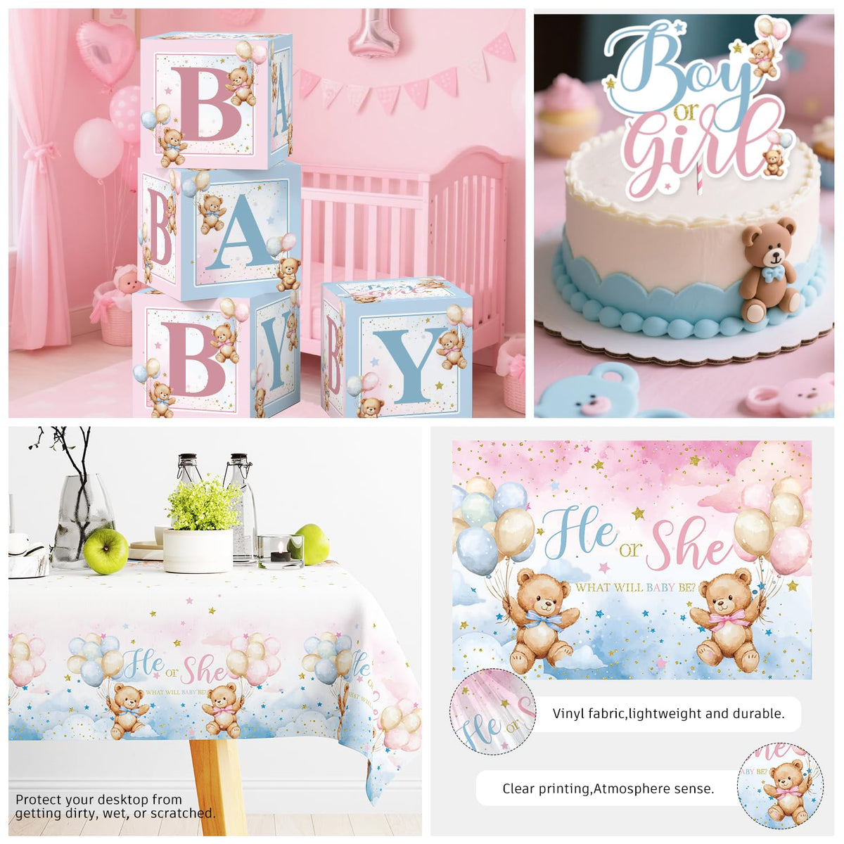 cocomigo bear gender reveal tableware set for 20 guests