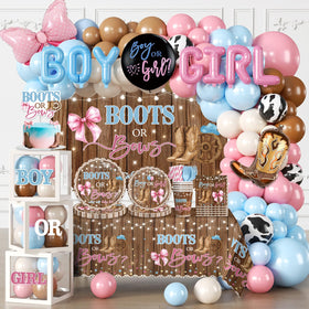 Cocomigo boots bows backdrop 59x39 inches for Western gender reveal photo-ready setup.