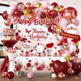 Cocomigo burgundy birthday backdrop for elegant women’s party photos