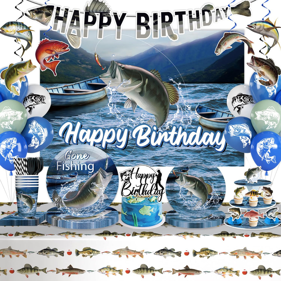 Cocomigo fishing birthday backdrop creates a vivid sea-scene for photos and décor.