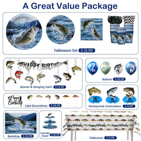 Cocomigo fishing birthday banner hangs boldly as a celebration focal point.