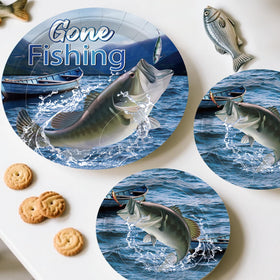 Cocomigo fishing birthday plates and napkins showcase thick 350gsm paper quality.