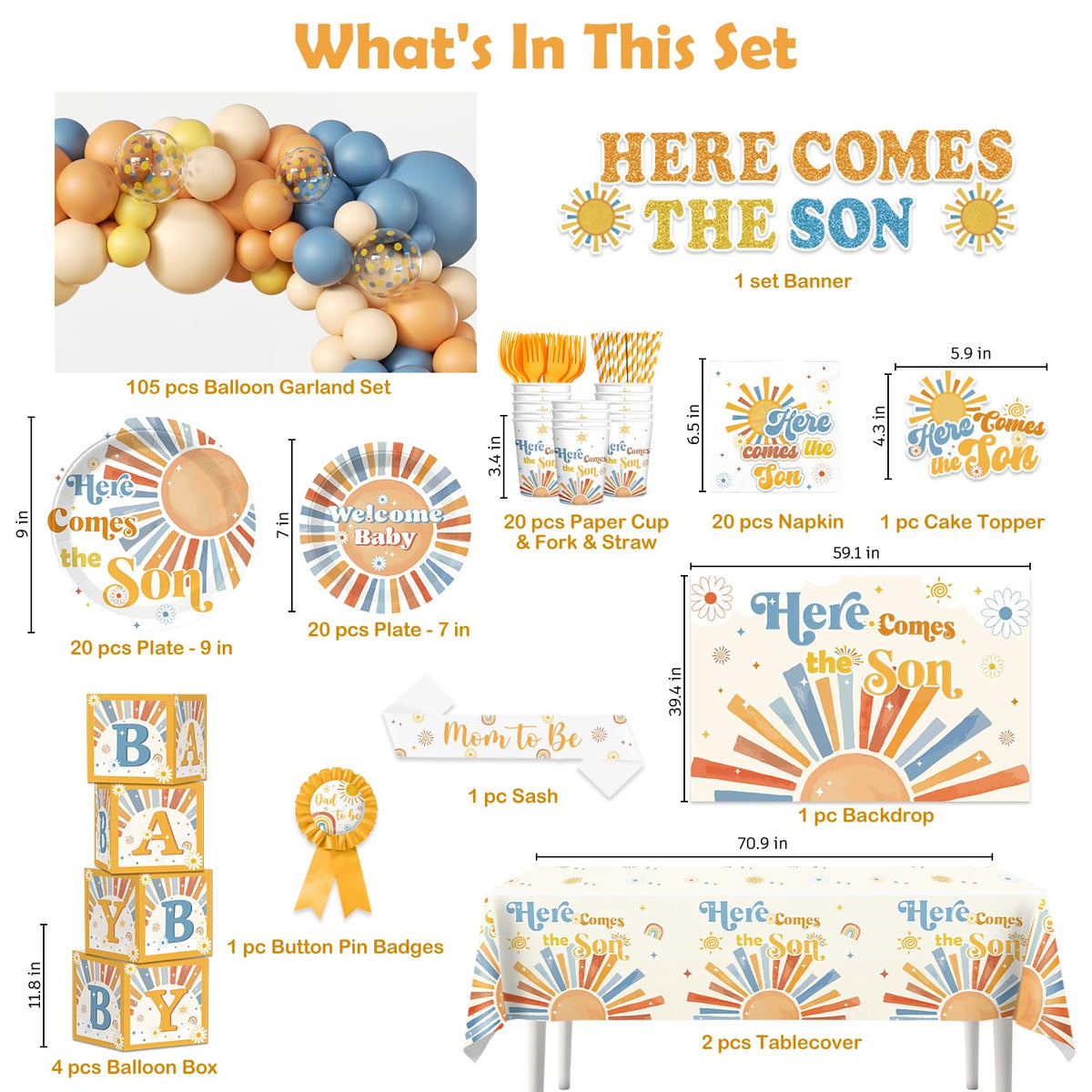 Cocomigo here comes the son tablecloth 71x43 enhances the table setup for photos.