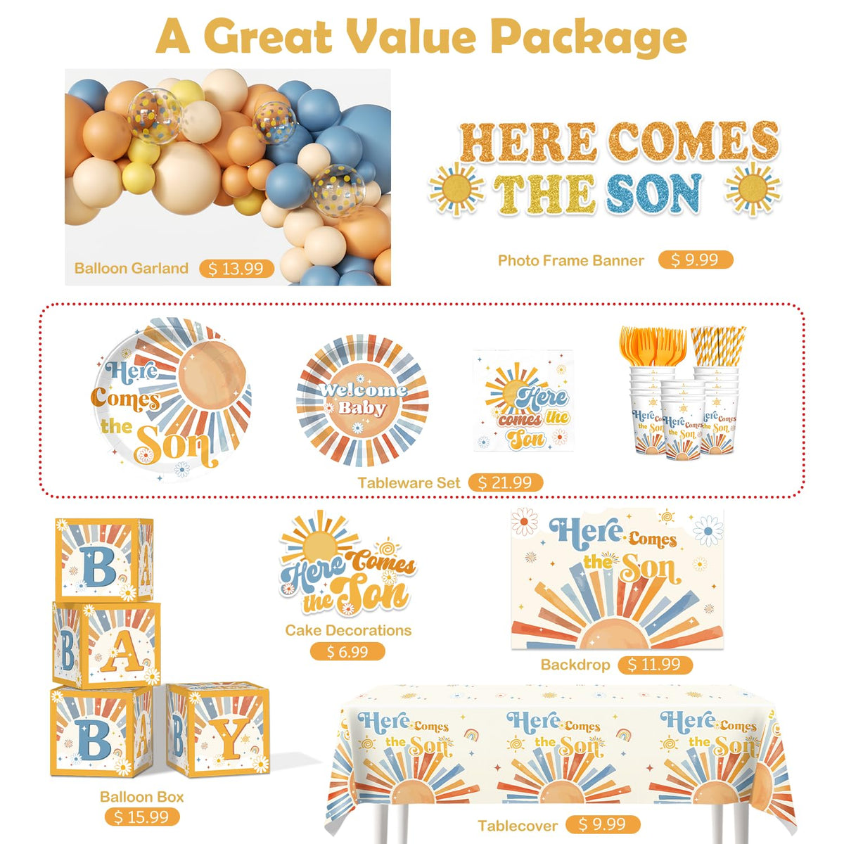 Cocomigo here comes the sun cake topper adds retro charm to the dessert display.