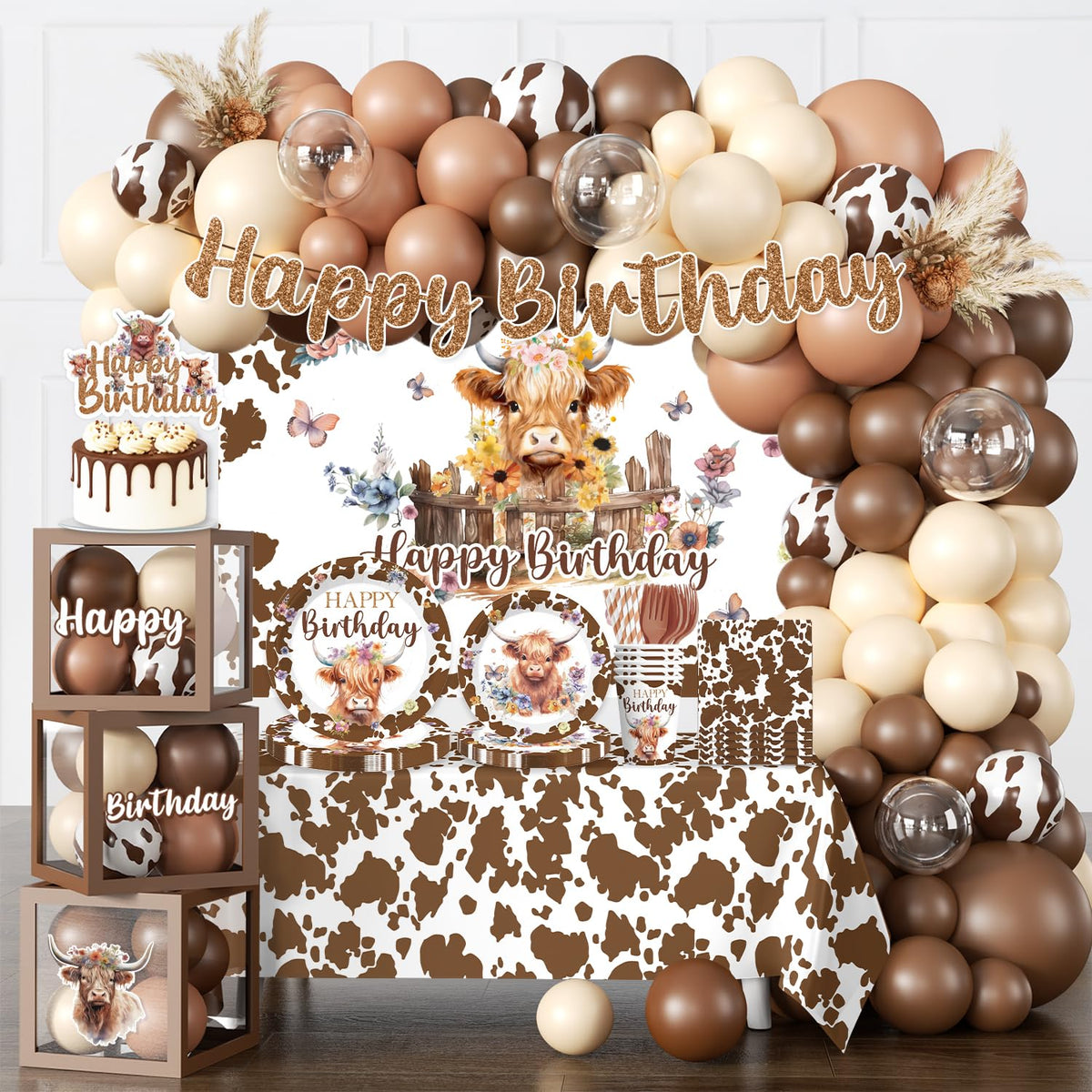 cocomigo Highland Cow banner for charming party entrance and photo moments.