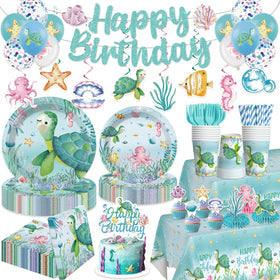 cocomigo ocean party banner adds festive sparkle to the birthday setup.
