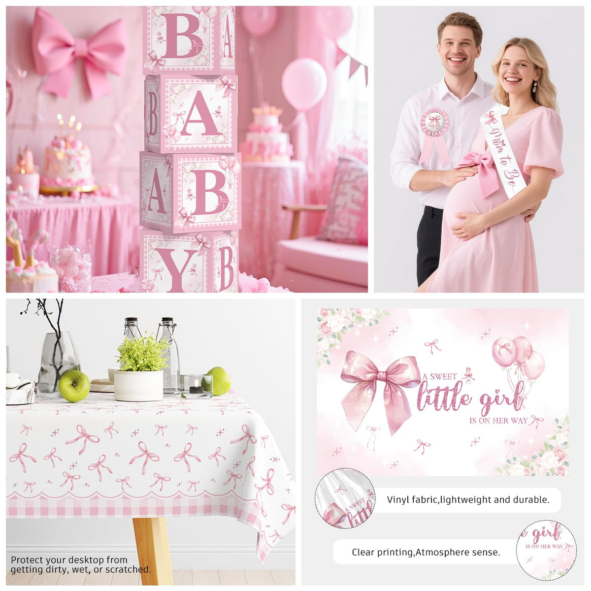 cocomigo pink bow tablecloth protects surfaces during celebrations