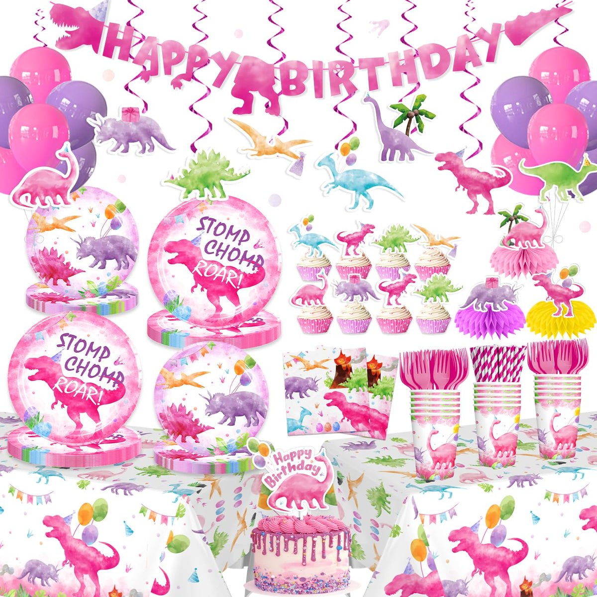cocomigo pink dinosaur banner for a joyful birthday backdrop and photo moments.