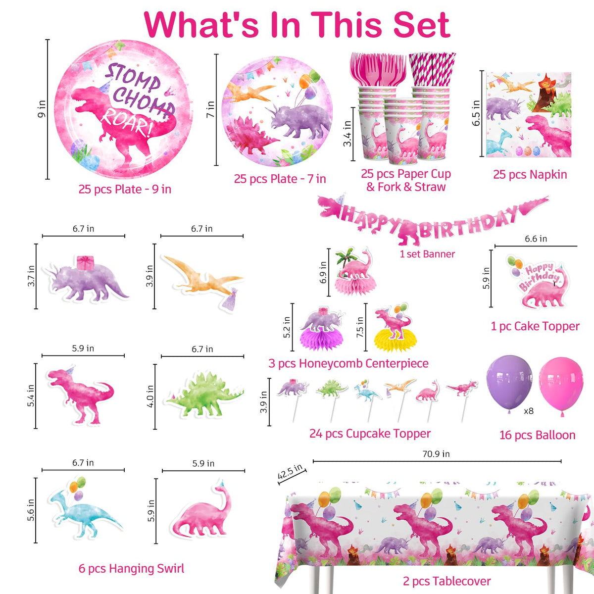 cocomigo pink dinosaur hanging swirls with cutouts add whimsy to cake moments.