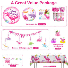 cocomigo pink dinosaur seven-inch plates sturdy for party snacks and meals.