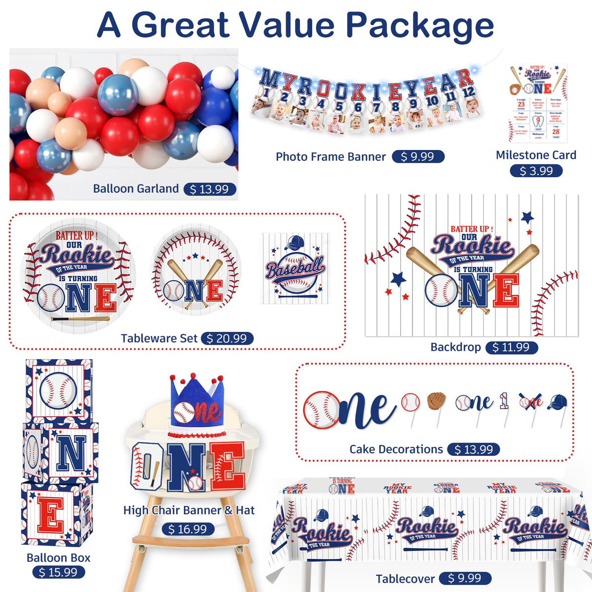 Cocomigo Rookie Year backdrop sets a baseball themed scene for family photos
